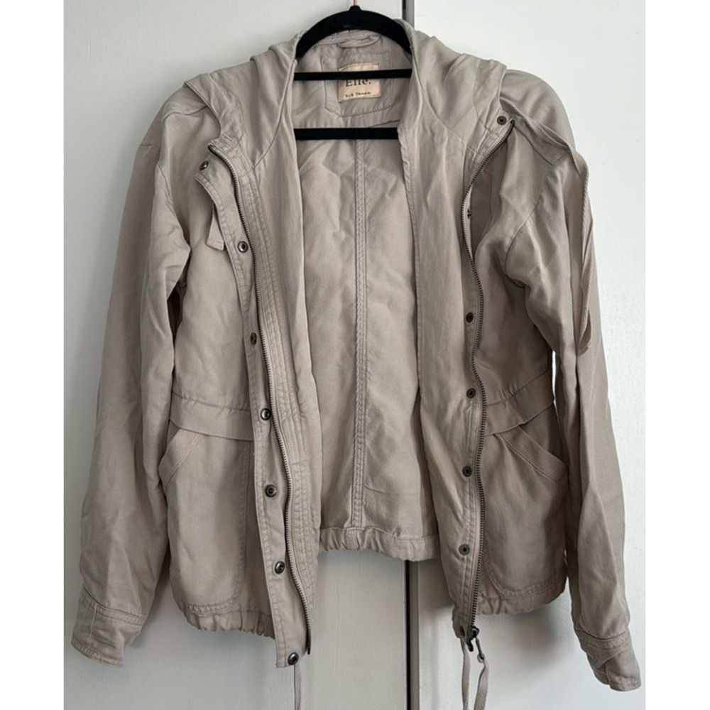 ELIE TAHARI Hooded Utility Jacket Tan Khaki Drawstring Casual Womens